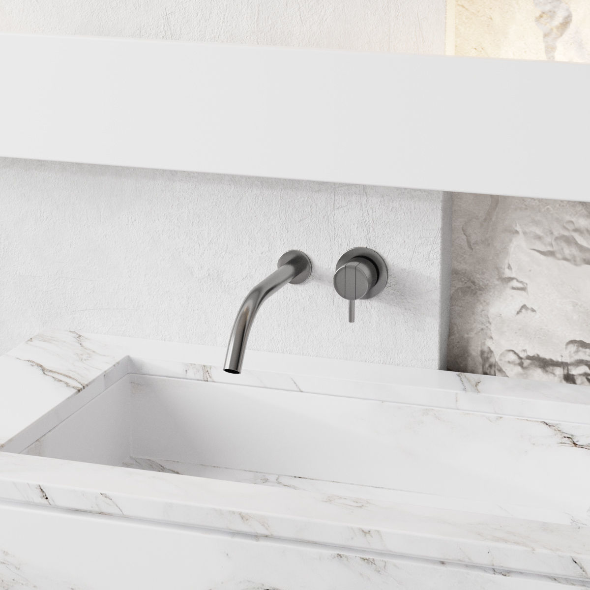 Bath set 3 modern bathroom vanity with round mirror 3D model_1