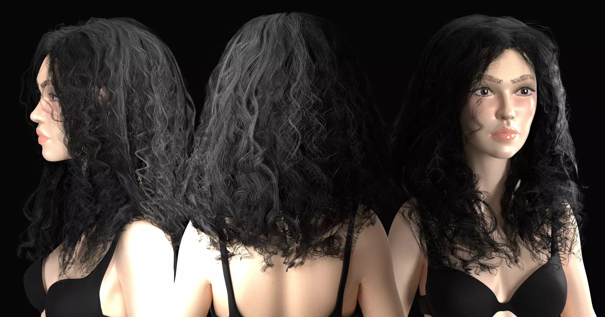 Curly Hair Low-poly 3D model_0