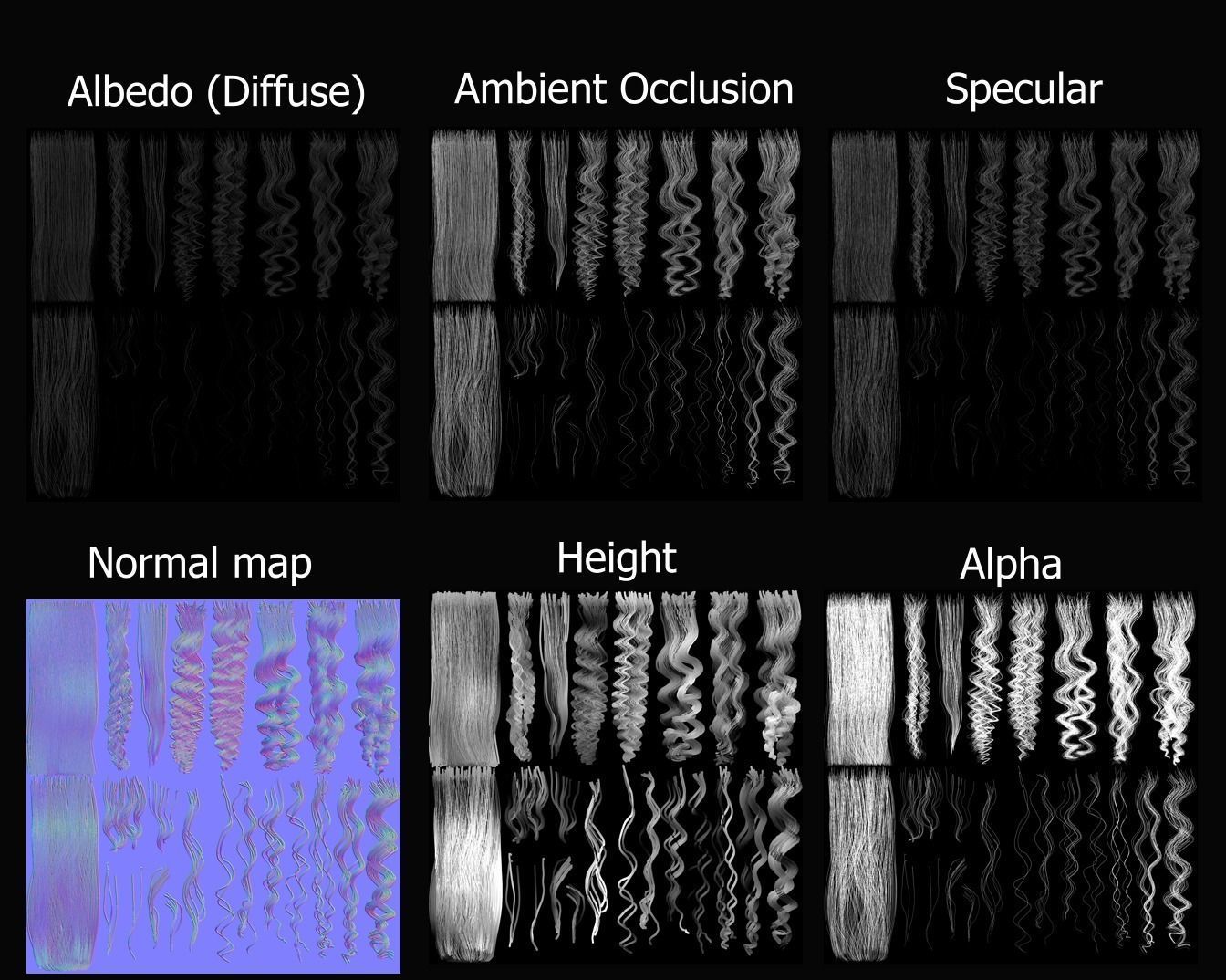Curly Hair Low-poly 3D model_3
