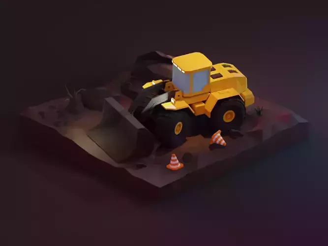 Low Poly 3D Stylized Character Construction loader Isometric