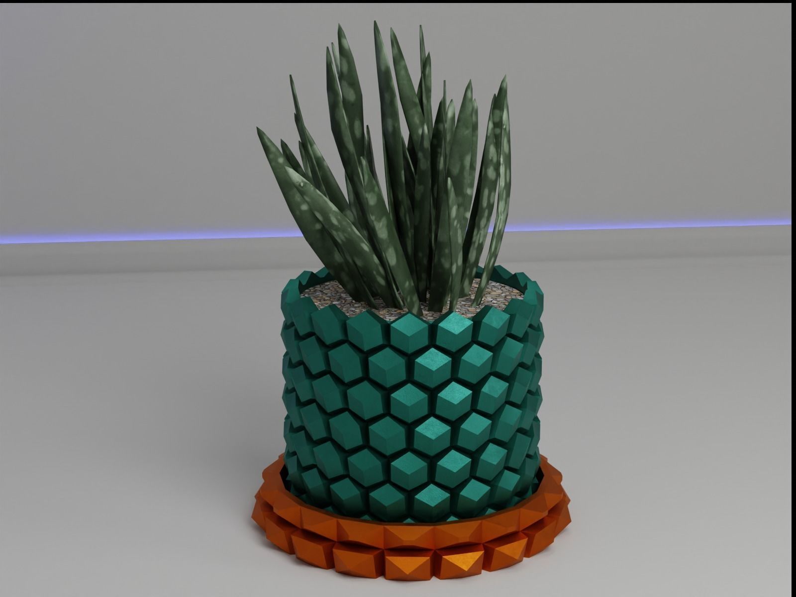 Hexagon flower pot V2 with drain 3D print model_7
