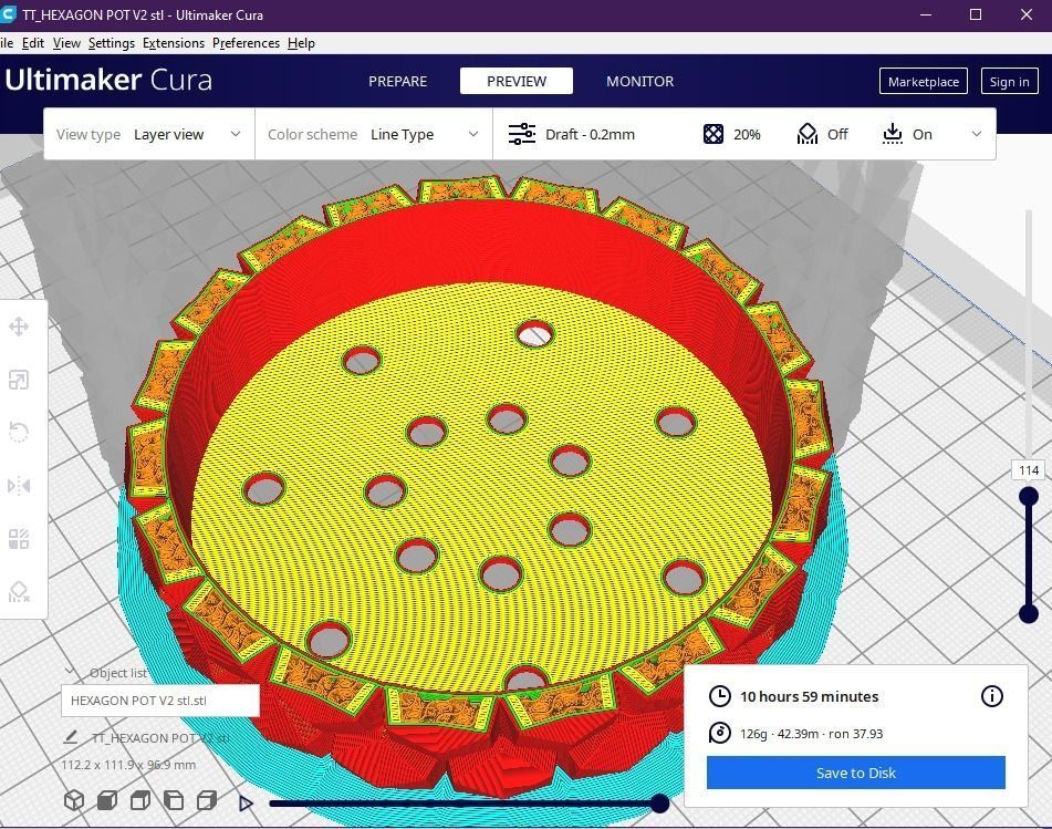 Hexagon flower pot V2 with drain 3D print model_19