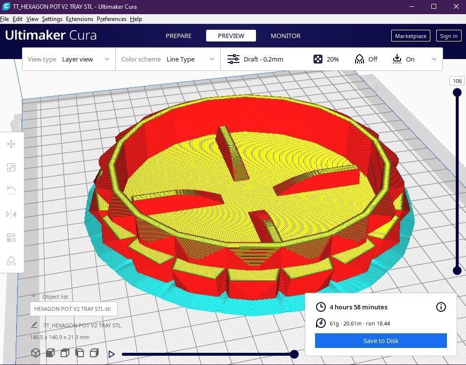 Hexagon flower pot V2 with drain 3D print model_3