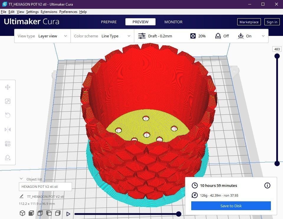 Hexagon flower pot V2 with drain 3D print model_4