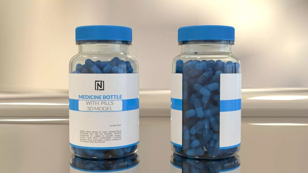 Medicine Bottle with Pills 3D model 3D model