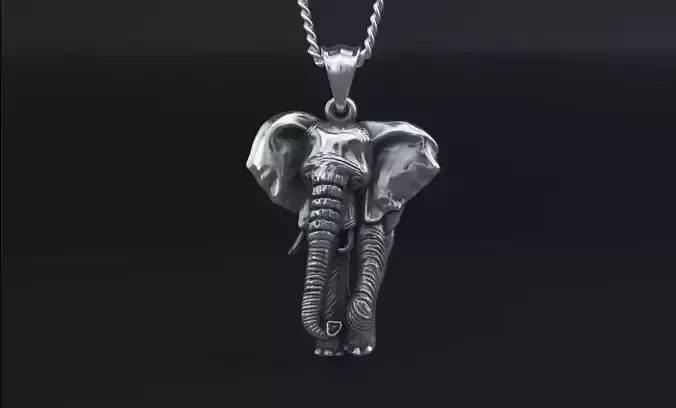 African elephant silver pendant 3D print model
