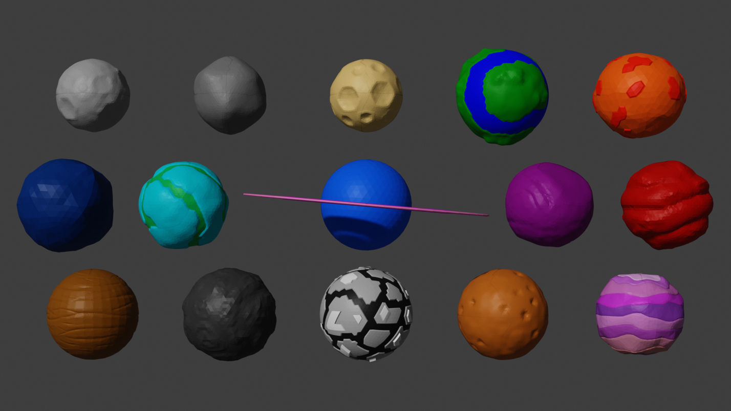 Stylized Planets and Moons Low-poly 3D model_1
