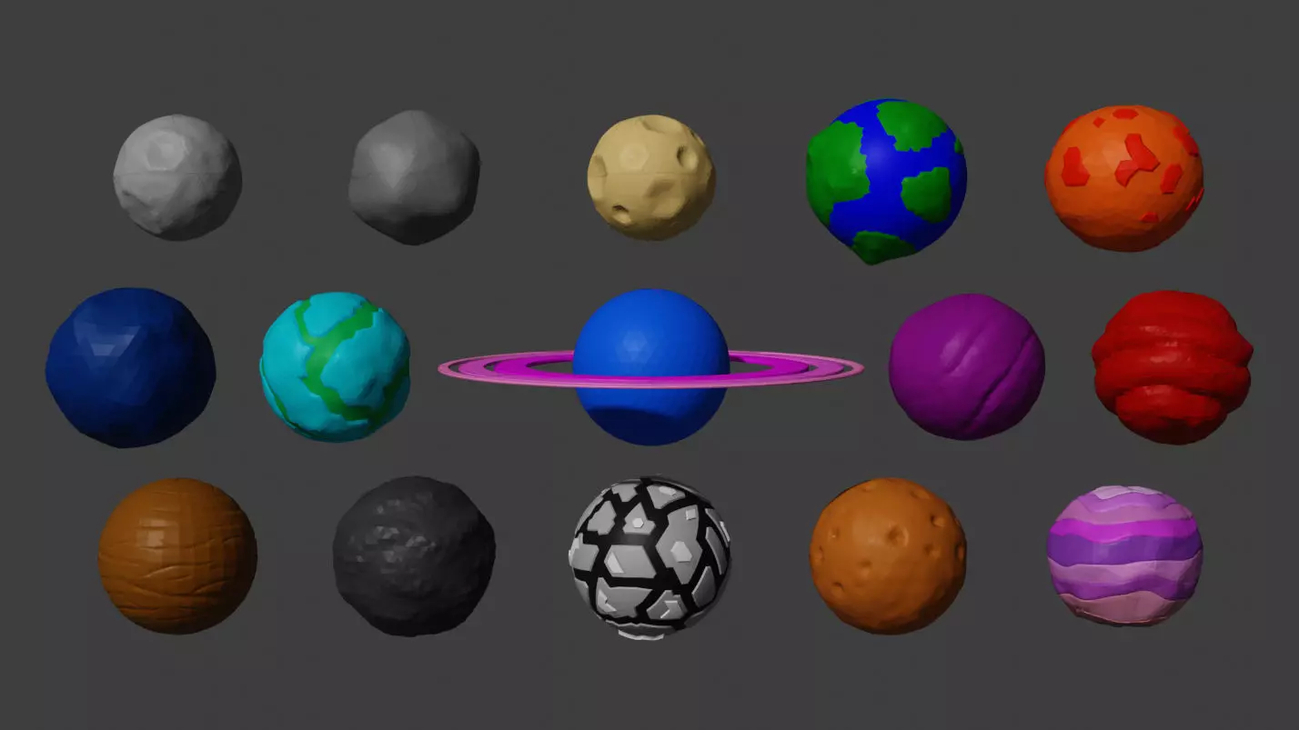 Stylized Planets and Moons Low-poly 3D model_0