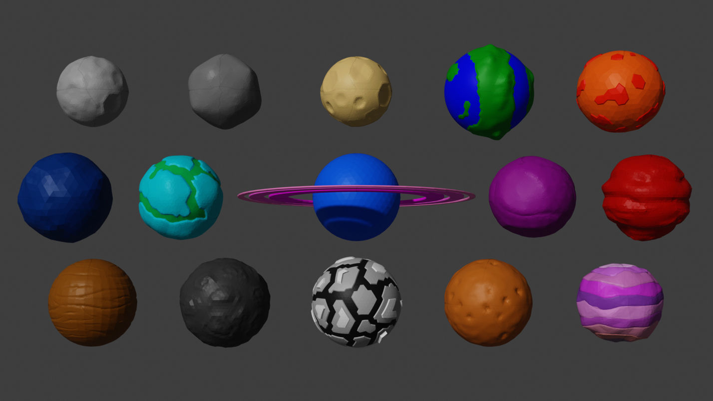 Stylized Planets and Moons Low-poly 3D model_2