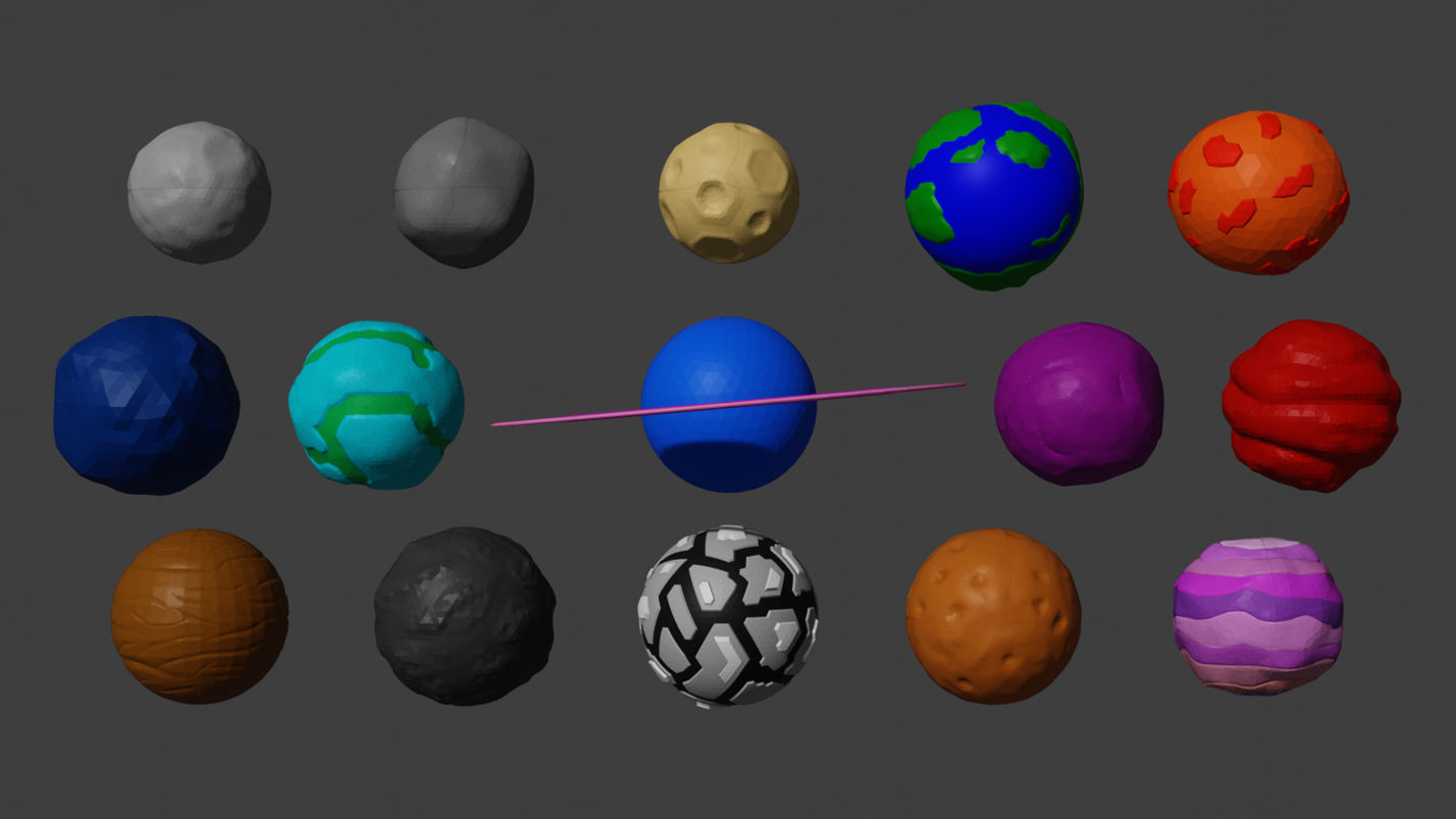 Stylized Planets and Moons Low-poly 3D model_3