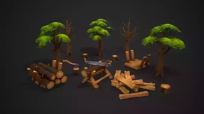 Stylized Wooden Resource Pack Low-poly 3D model