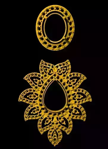 Earring golden ornate pendant