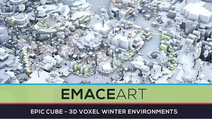 EpicMobile 3d Voxel Forest And Atolls - Winter Set Low-poly 3D model