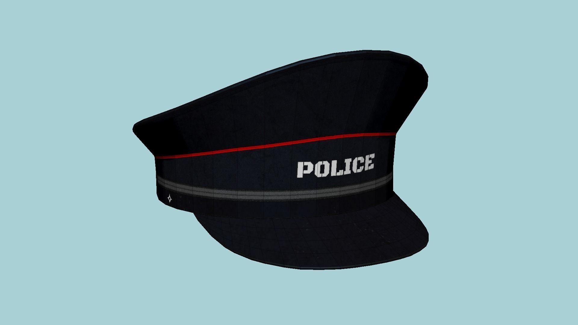 Police Cap 09 Black Red - Military Character Design Fashion Low-poly 3D model_6