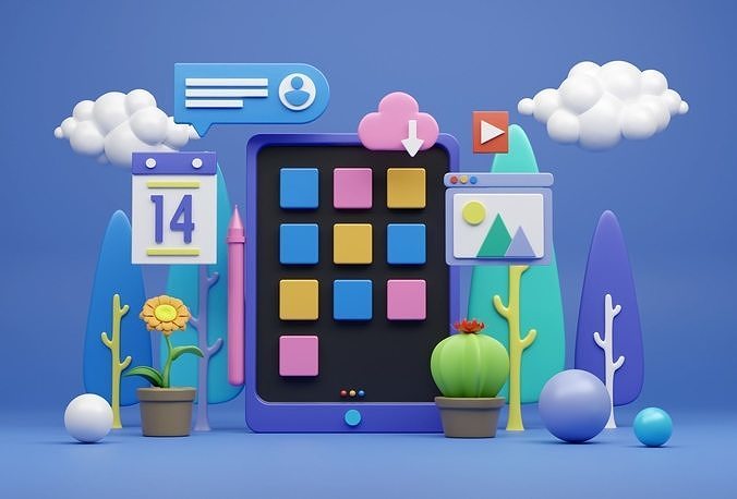 Tablet Fun Activity Illustration Low-poly 3D model