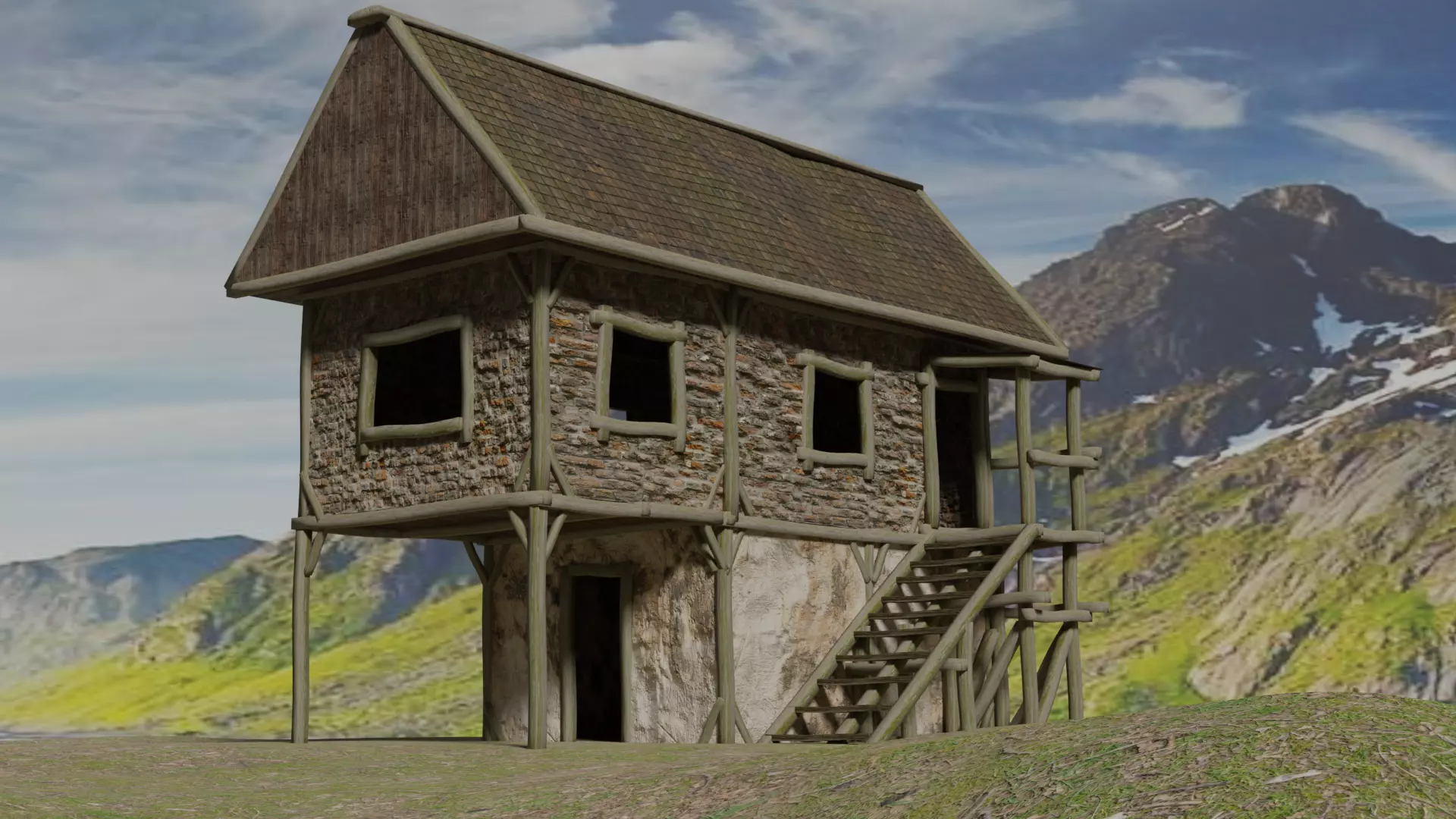 Medieval low-poly house Free low-poly 3D model