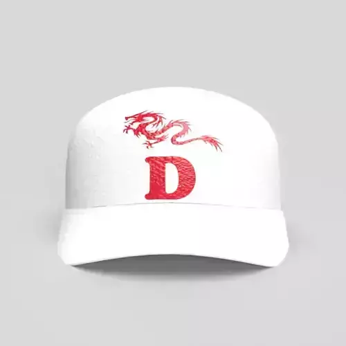 A White Jeans Baseball Cap with a Dragon and the Letter D