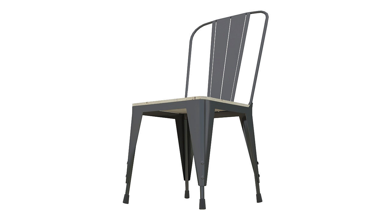 Metal dining chair with wooden seat 3D model_2