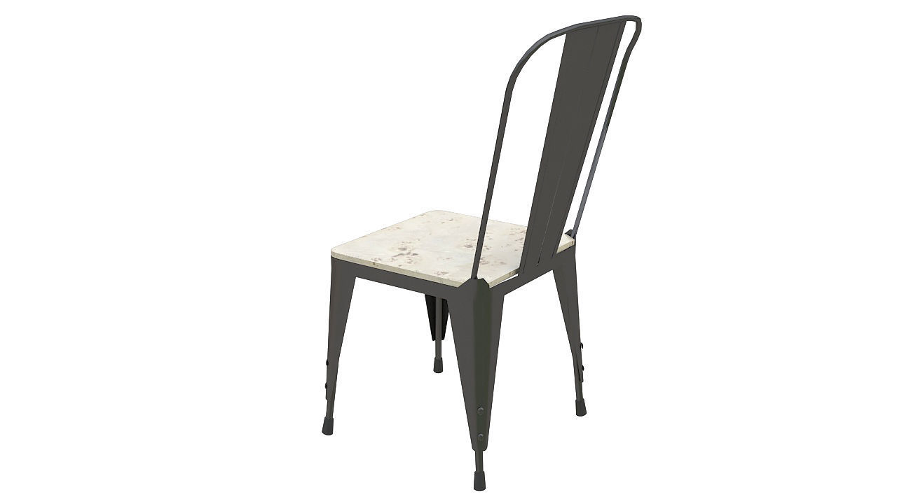 Metal dining chair with wooden seat 3D model_4