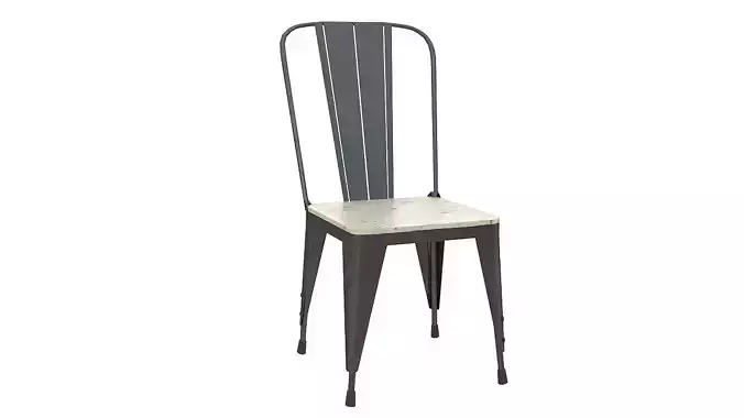Metal dining chair with wooden seat 3D model