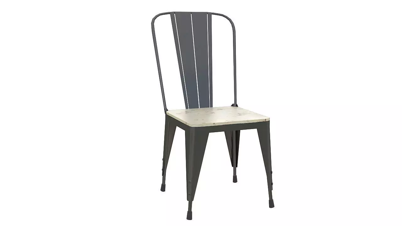 Metal dining chair with wooden seat 3D model_0