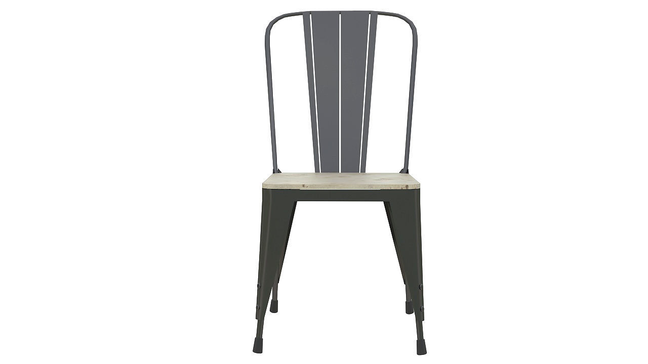 Metal dining chair with wooden seat 3D model_1