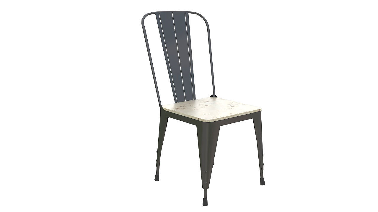 Metal dining chair with wooden seat 3D model_8