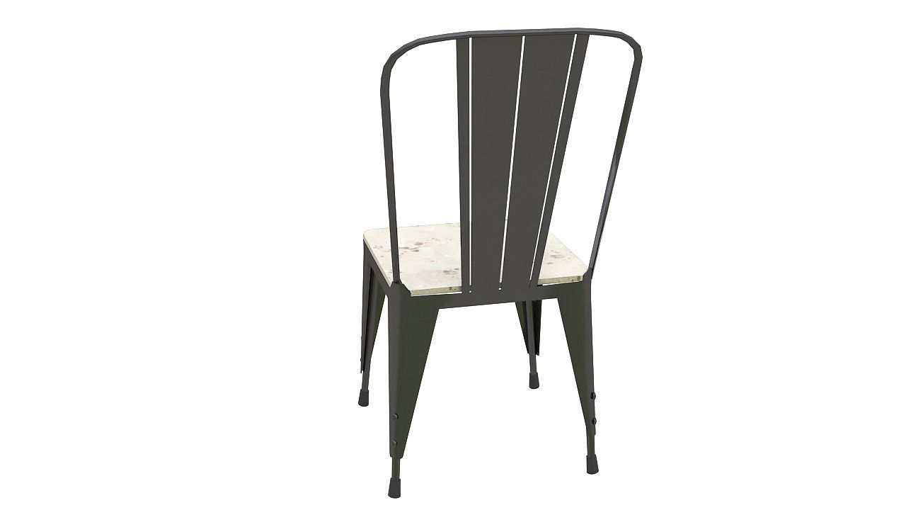 Metal dining chair with wooden seat 3D model_5