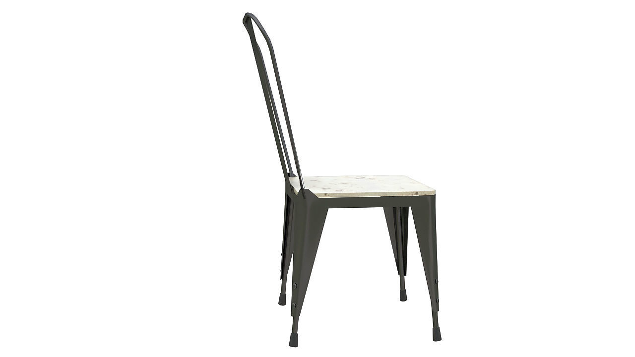Metal dining chair with wooden seat 3D model_7