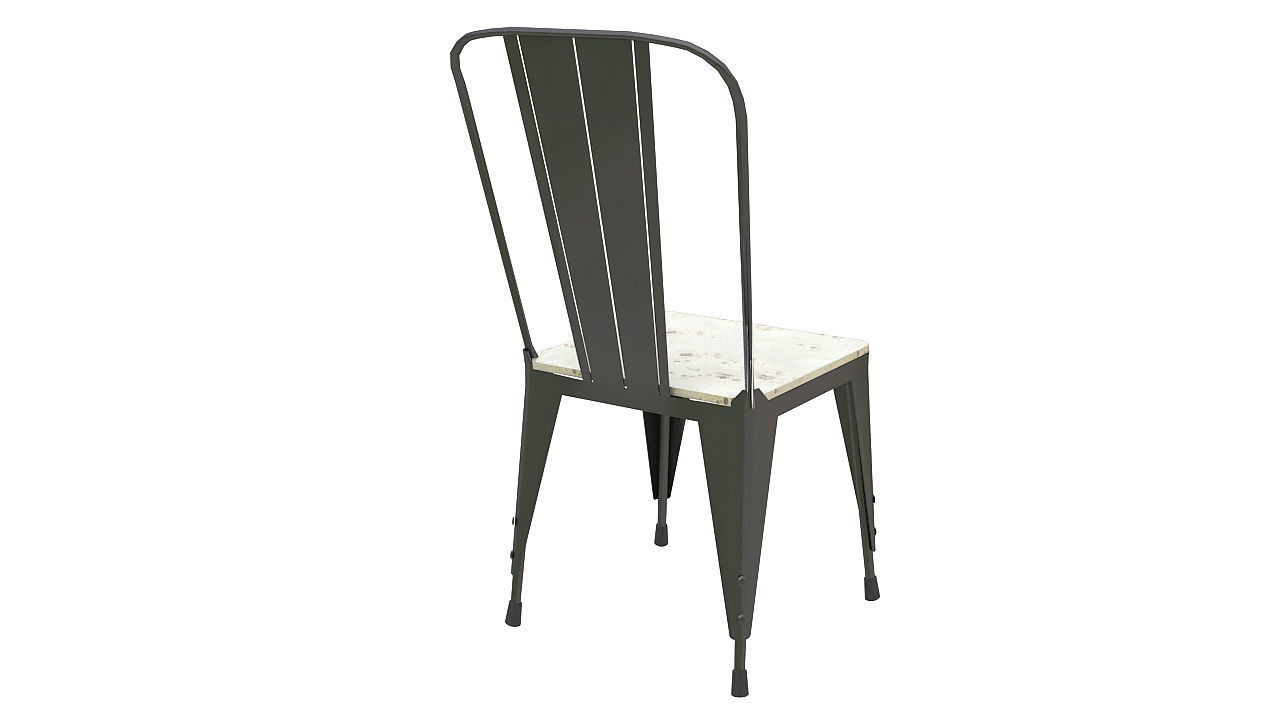 Metal dining chair with wooden seat 3D model_6