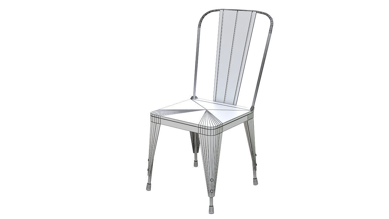 Metal dining chair with wooden seat 3D model_10