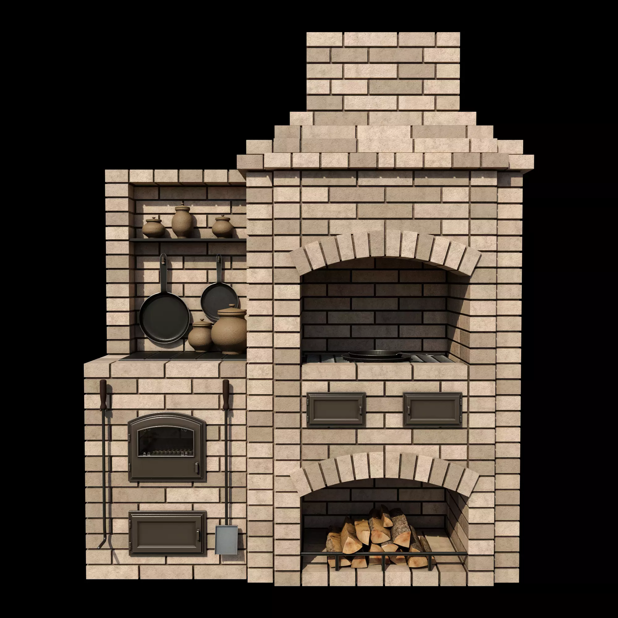 BBQ brick oven 3D model_0