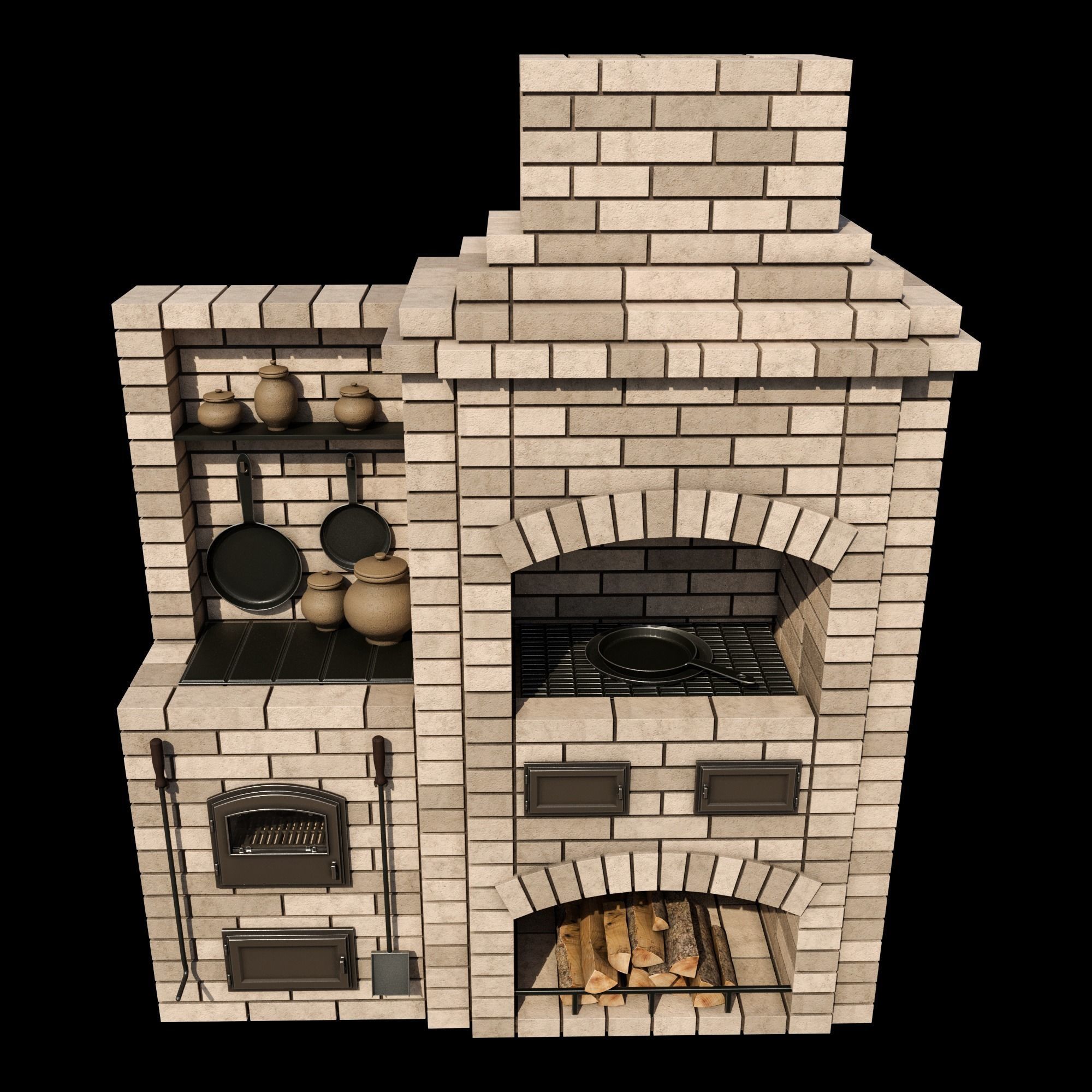 BBQ brick oven 3D model_1