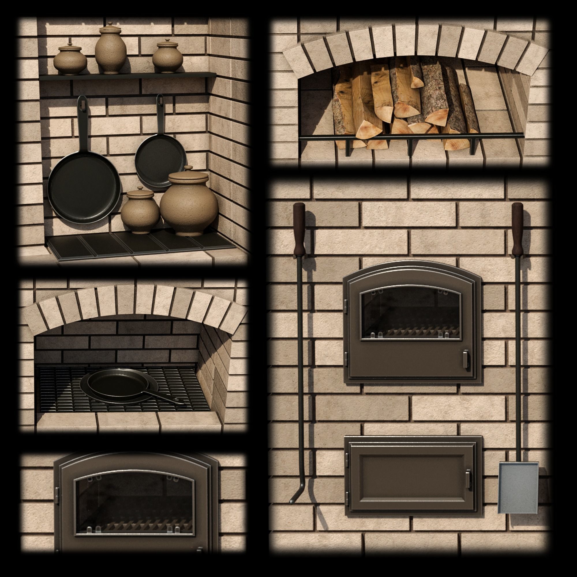 BBQ brick oven 3D model_3