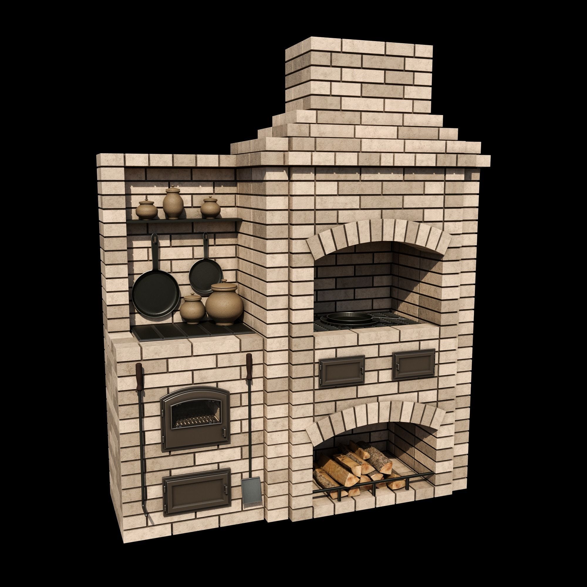 BBQ brick oven 3D model_2