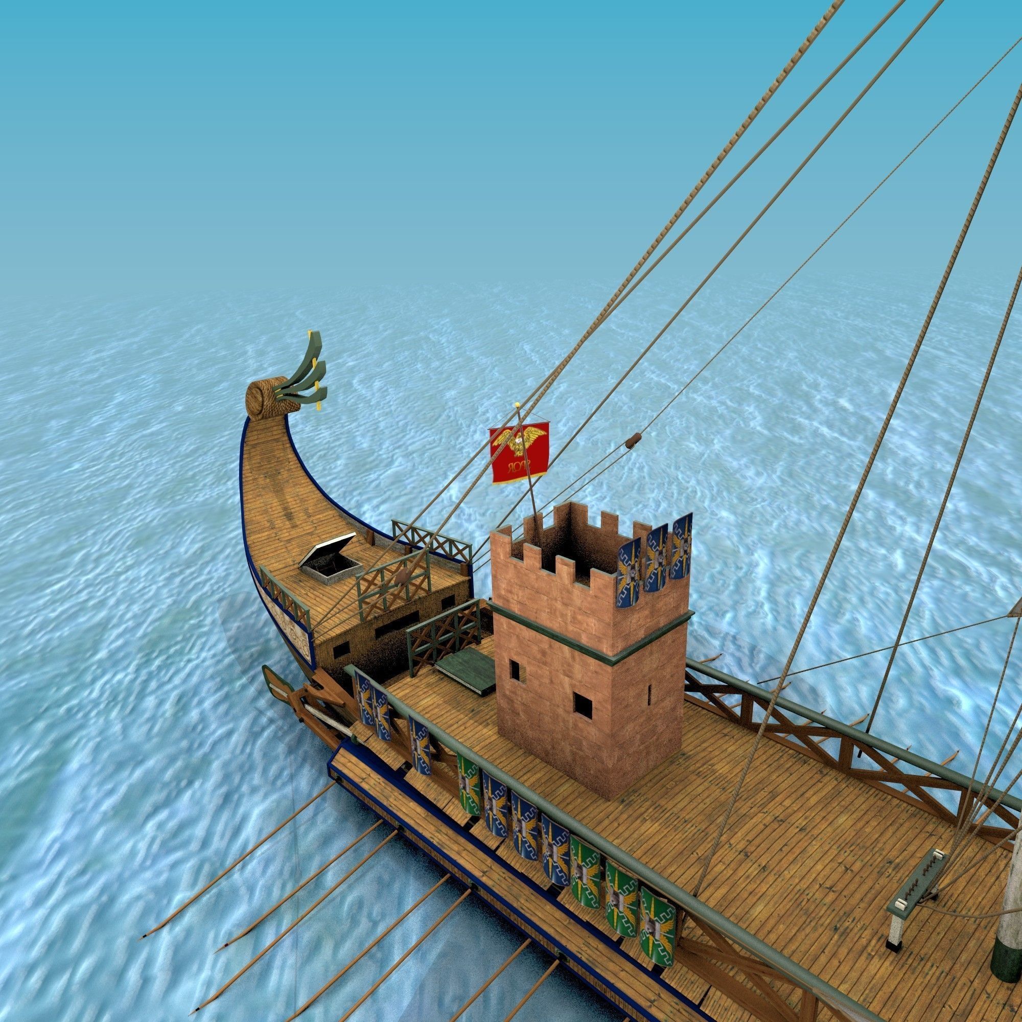 Roman Warship Bireme 3D model_4