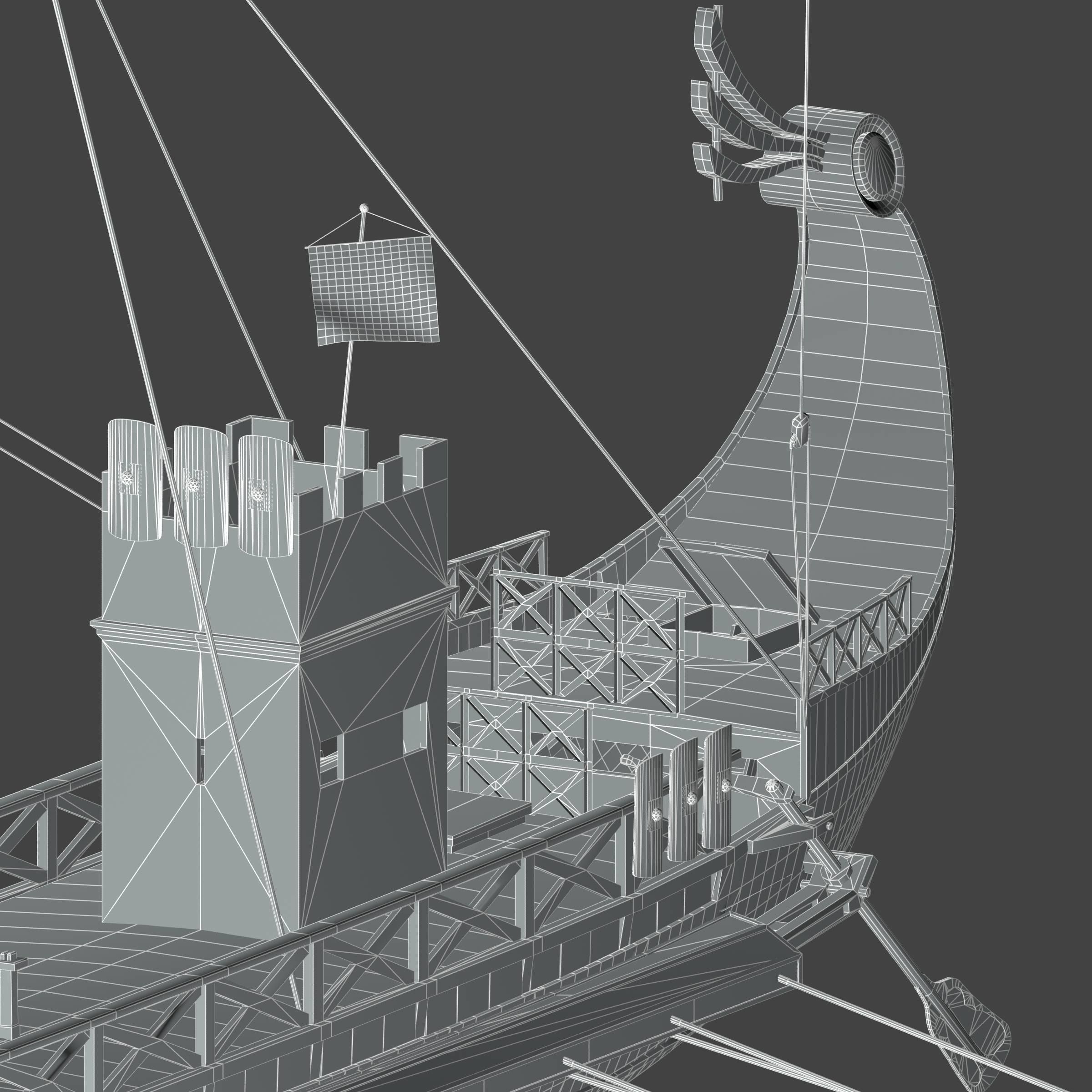 Roman Warship Bireme 3D model_33