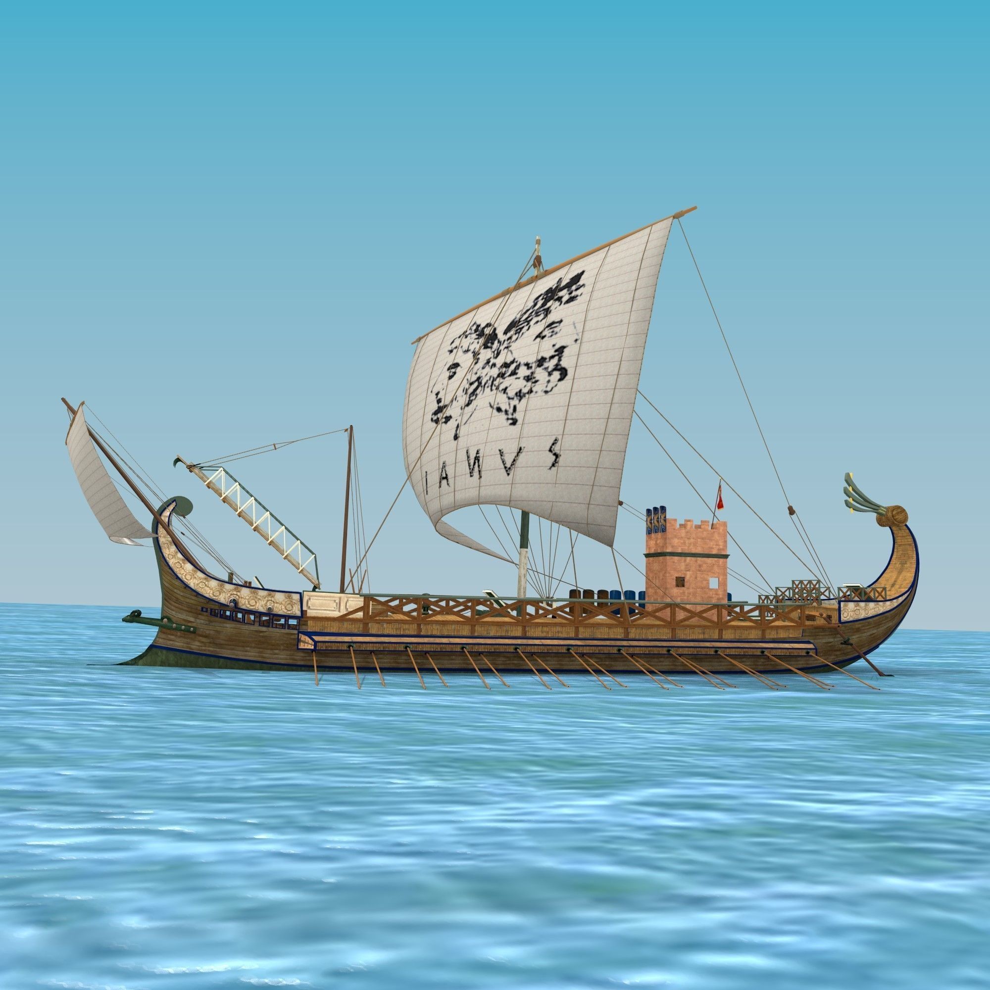 Roman Warship Bireme 3D model_7