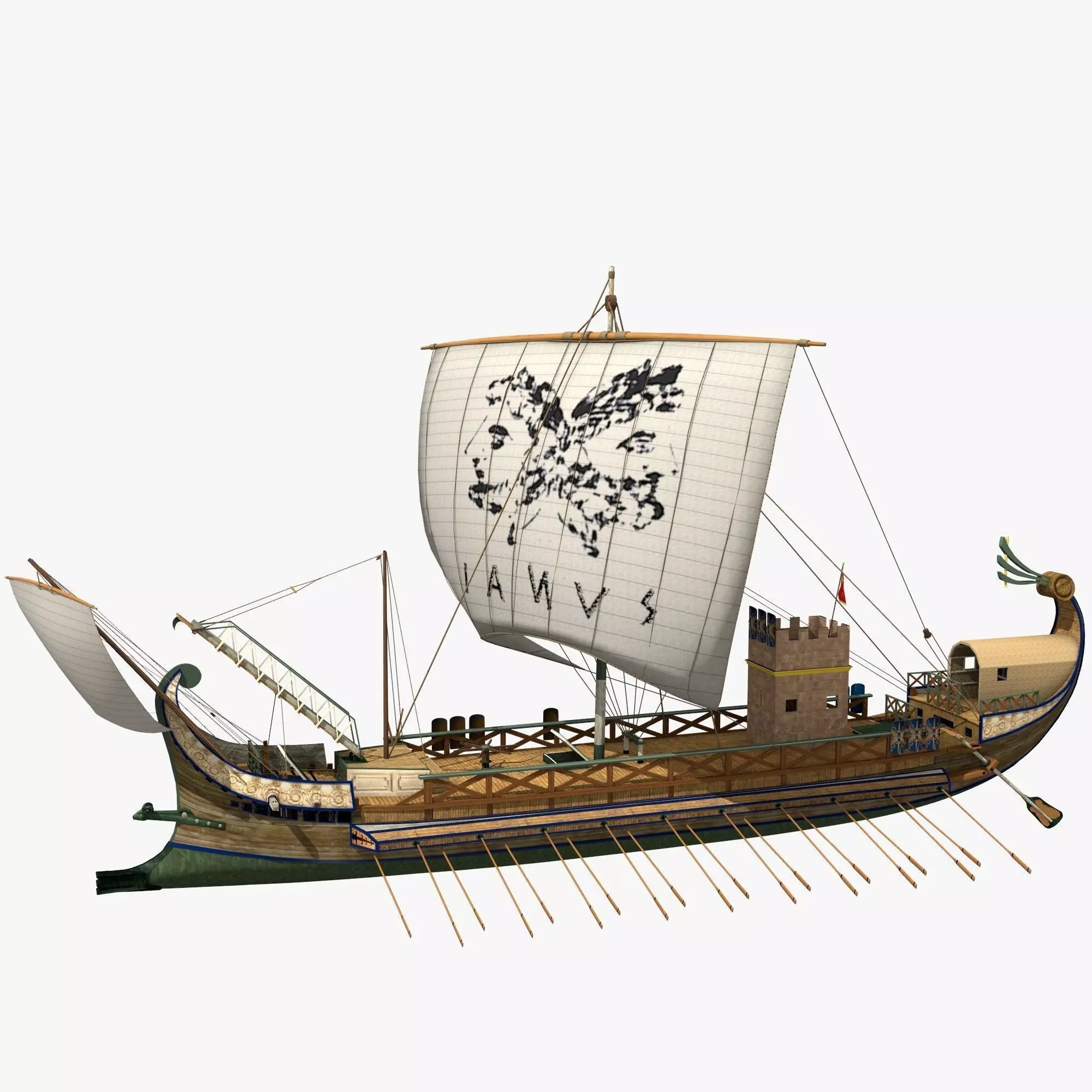 Roman Warship Bireme 3D model_0