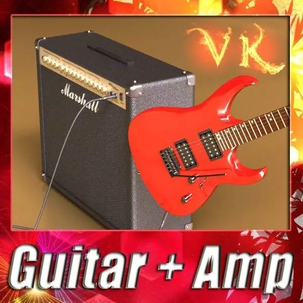 Electric Guitar with Amplifier 3D model