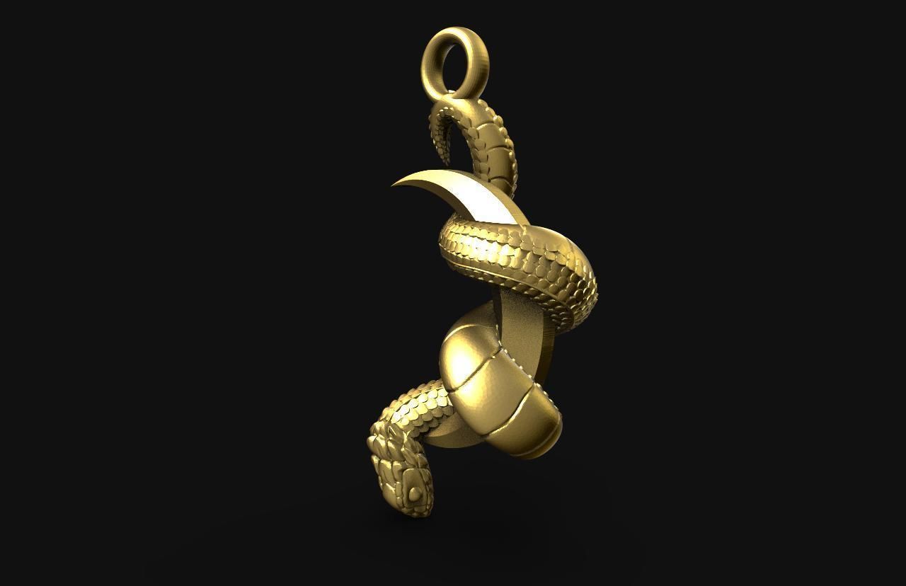 snake moon pendant 3D print model_4