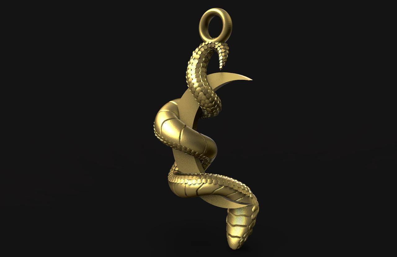 snake moon pendant 3D print model_7