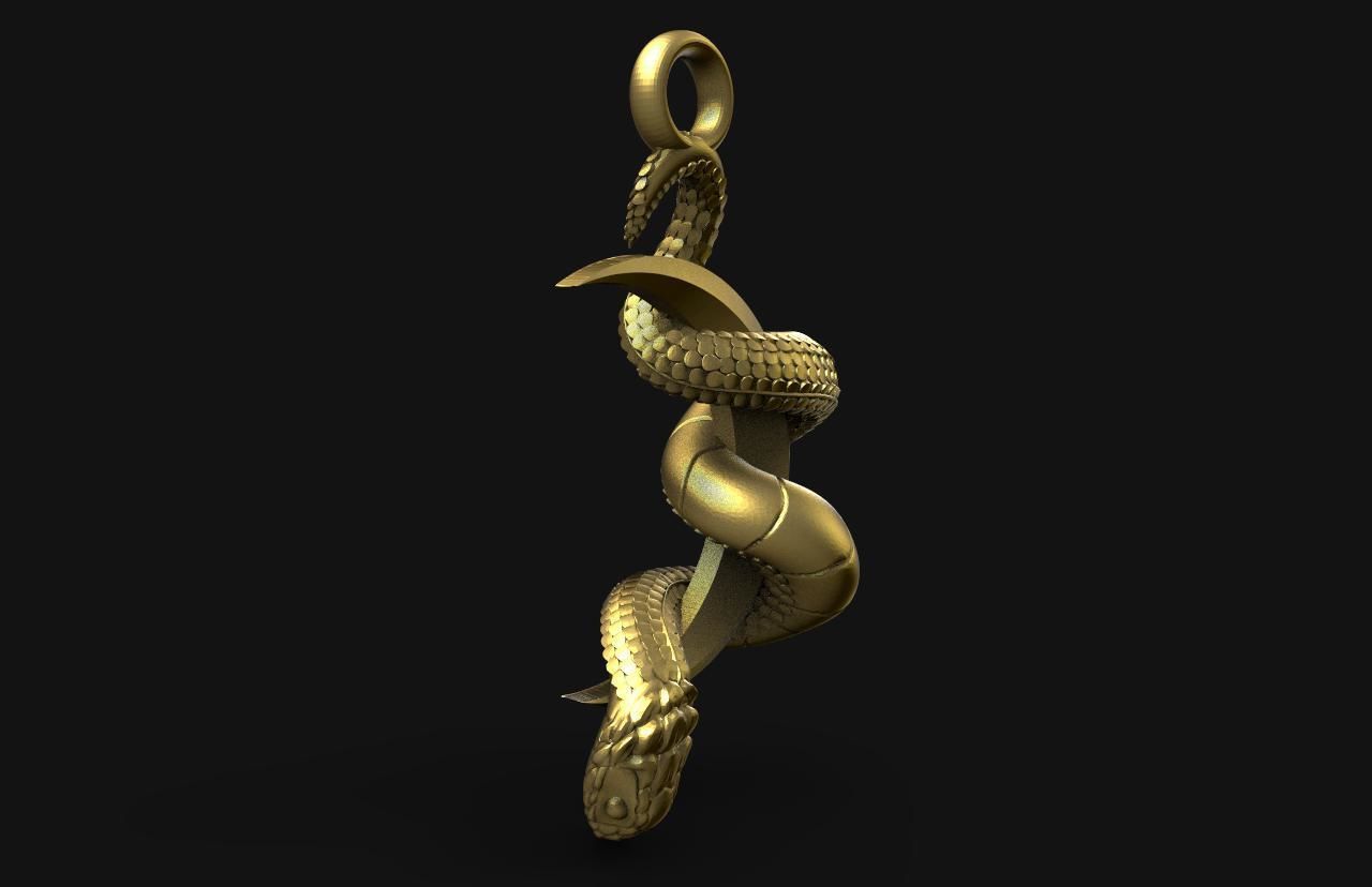 snake moon pendant 3D print model_2