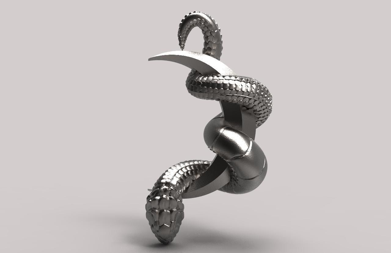 snake moon pendant 3D print model_8