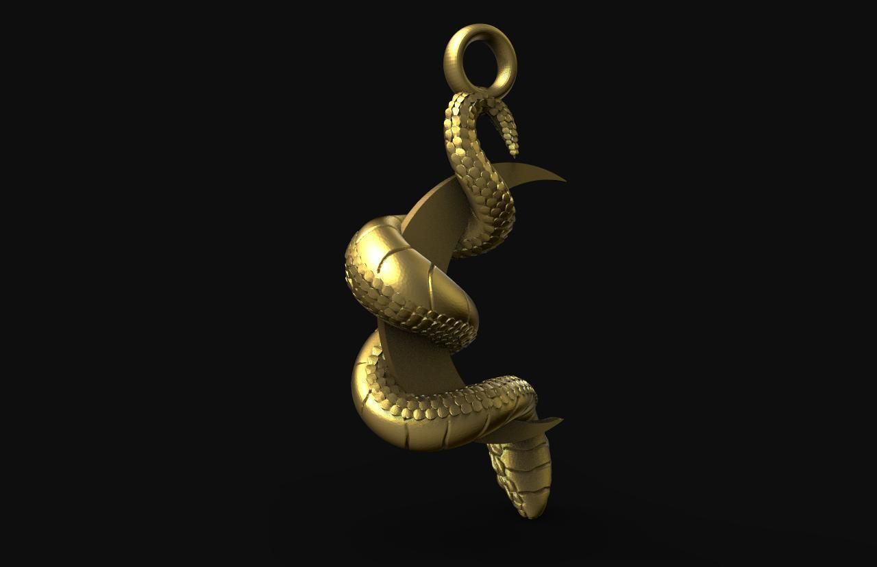 snake moon pendant 3D print model_6