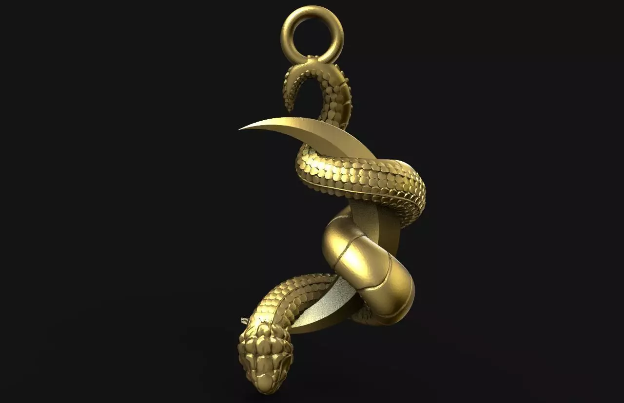 snake moon pendant 3D print model_0