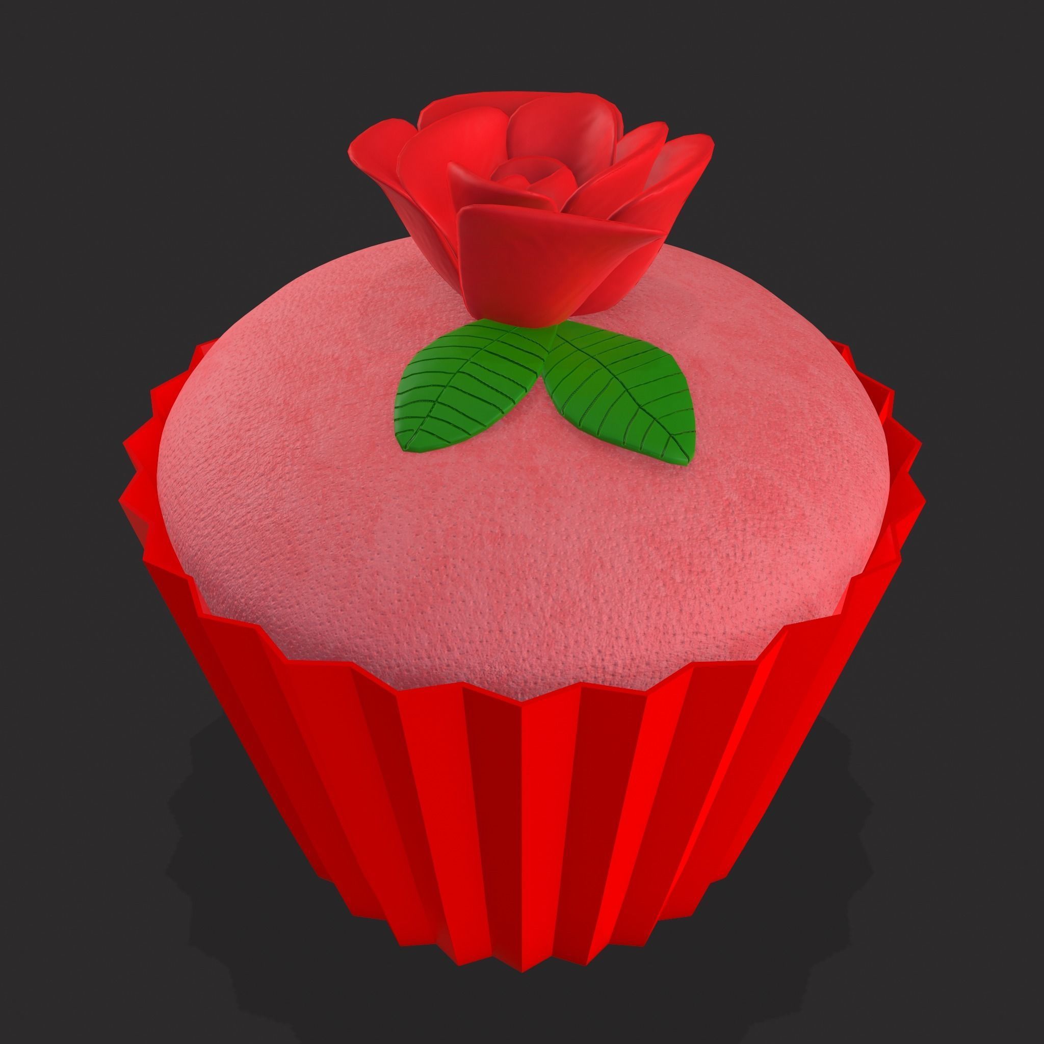 Valentines Rose Cupcake Low-poly 3D model_13