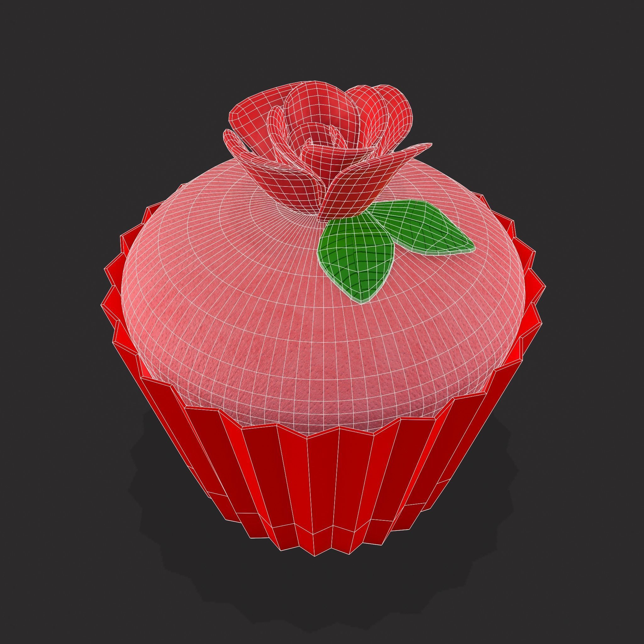 Valentines Rose Cupcake Low-poly 3D model_2