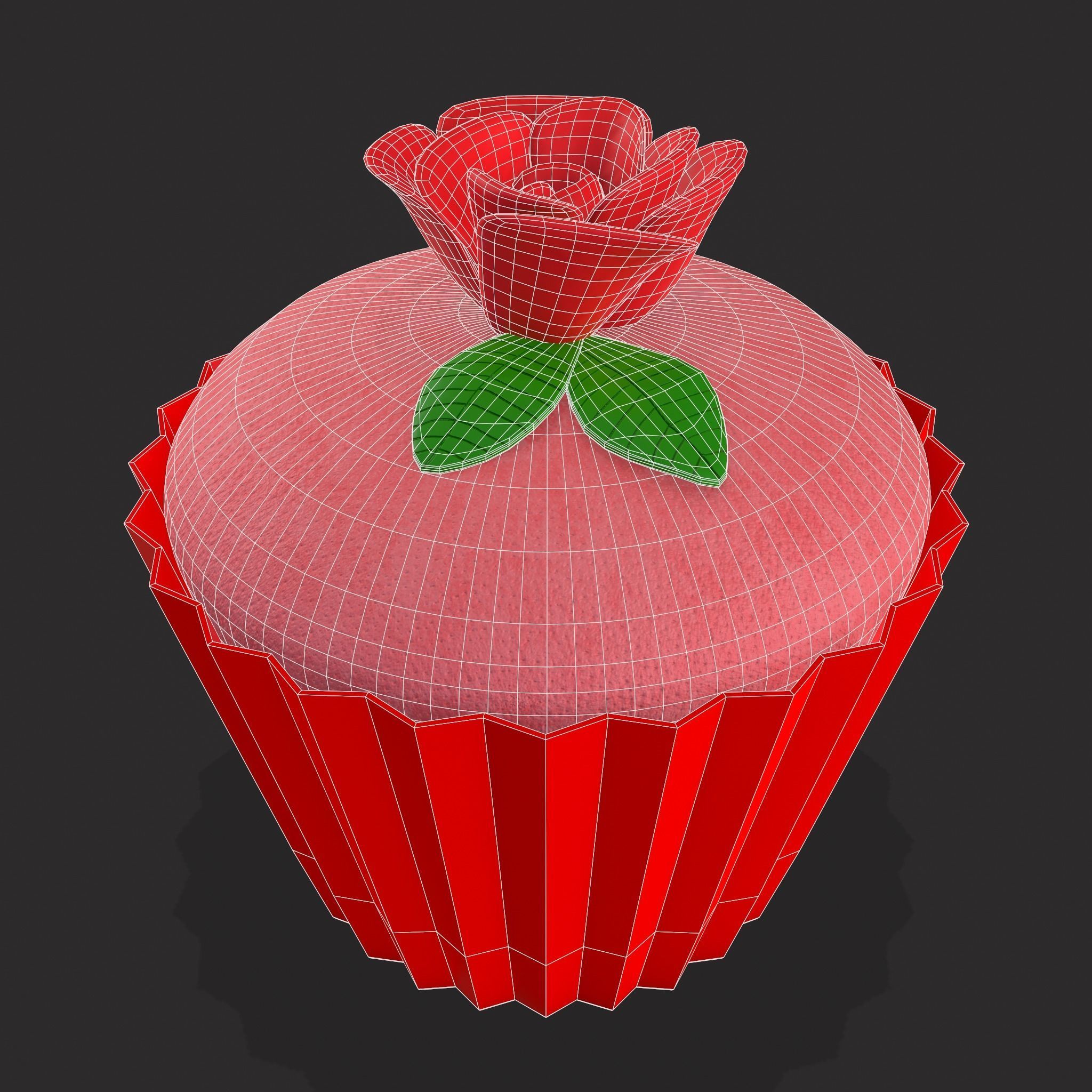Valentines Rose Cupcake Low-poly 3D model_14
