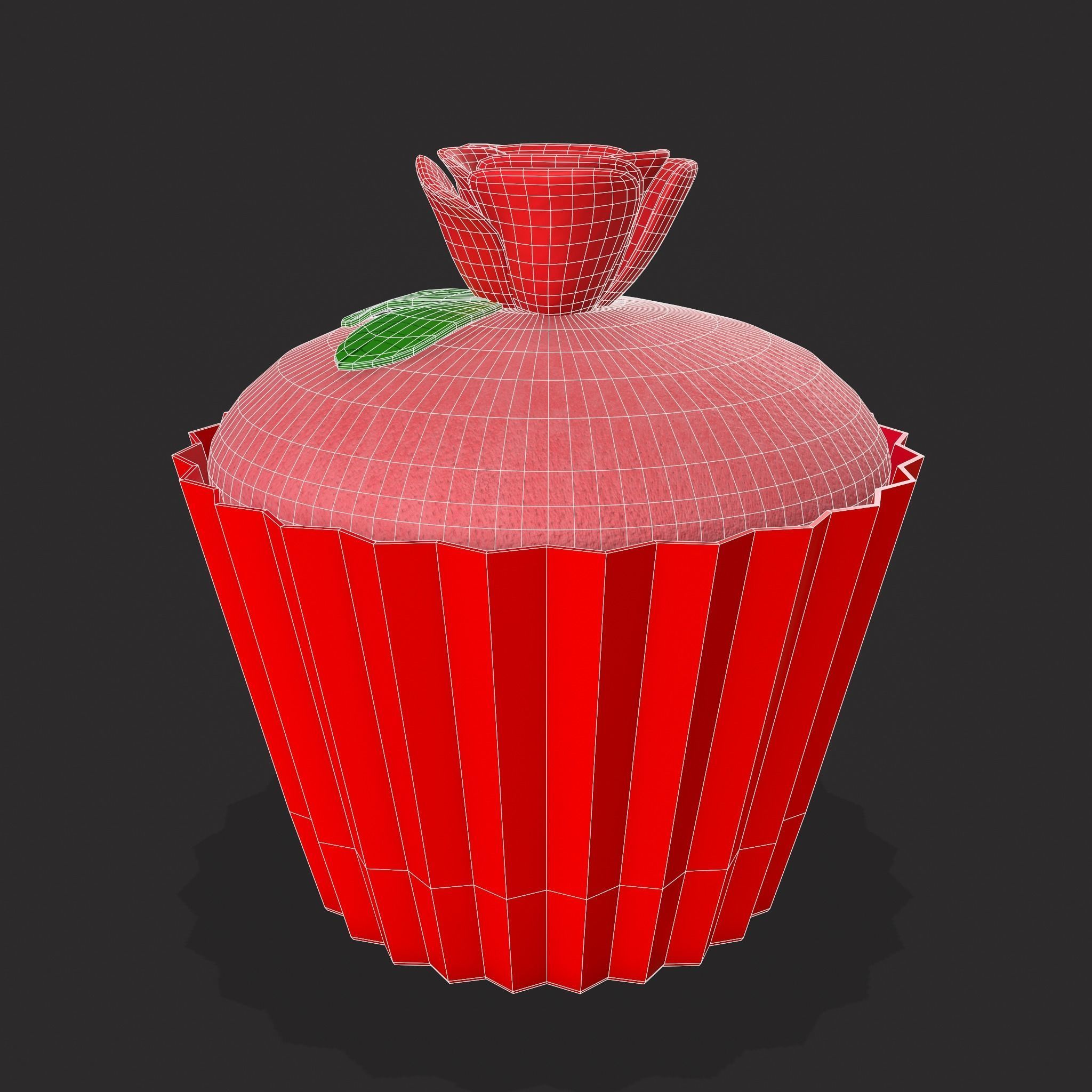 Valentines Rose Cupcake Low-poly 3D model_4